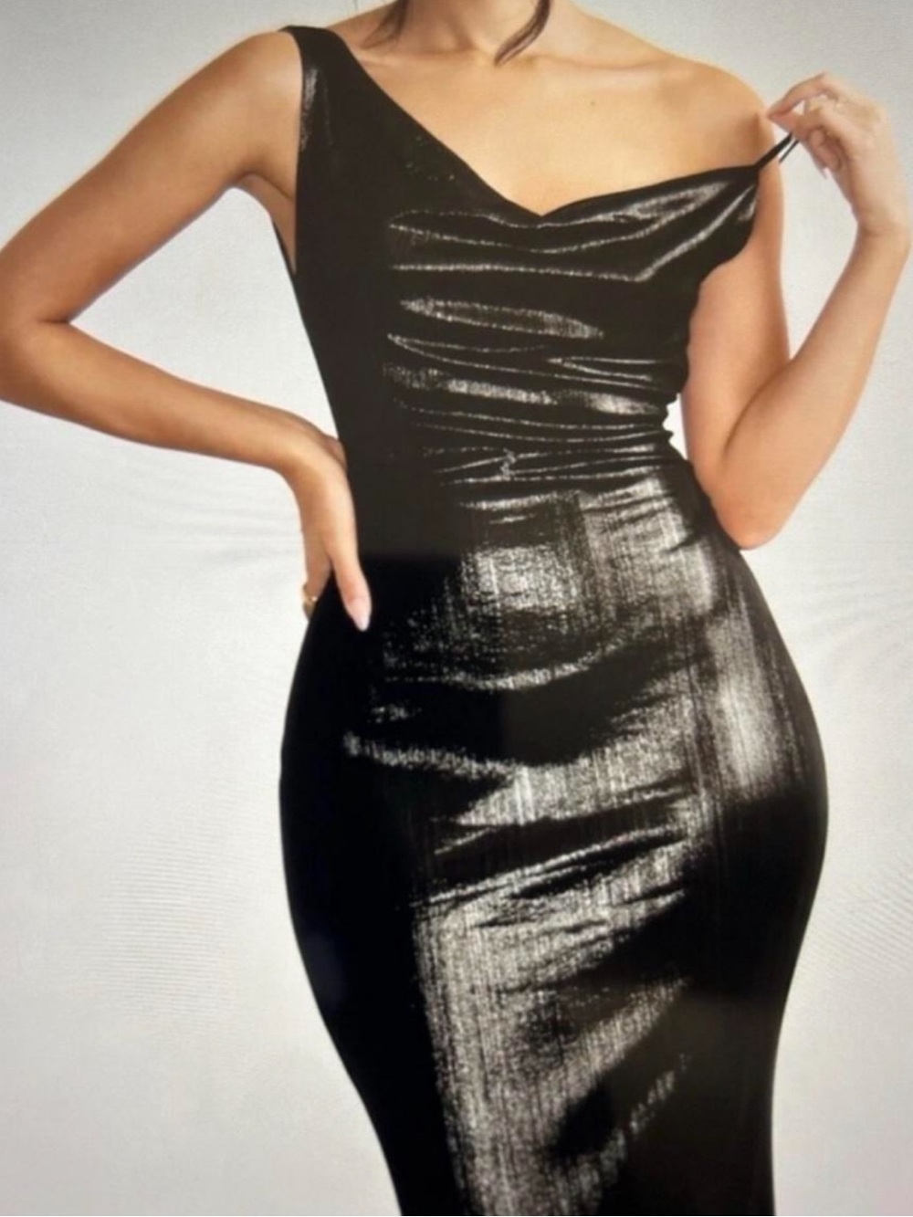 Club L London galaxy shimmer cowl front bodycon Dress